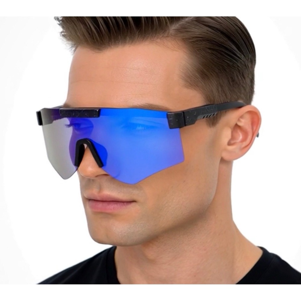 Blade Sunglasses Blue Mirrored Lens Shield Visor Sport‎ Cycling Sunglasses Men